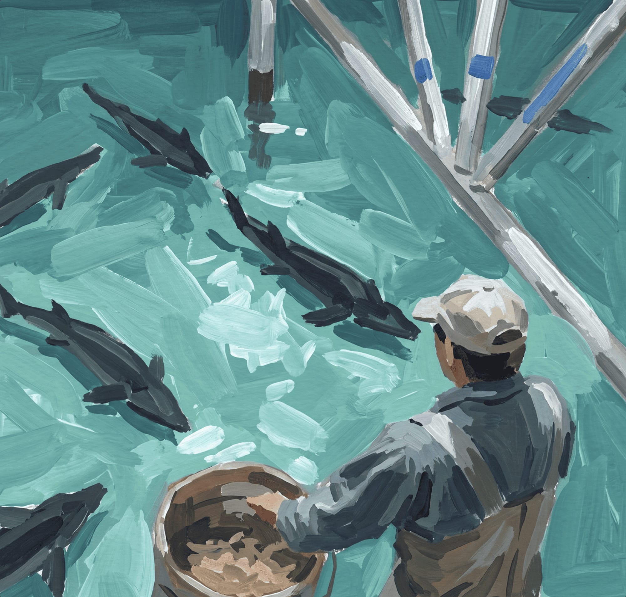 Producer selecting a sturgeon at harvest